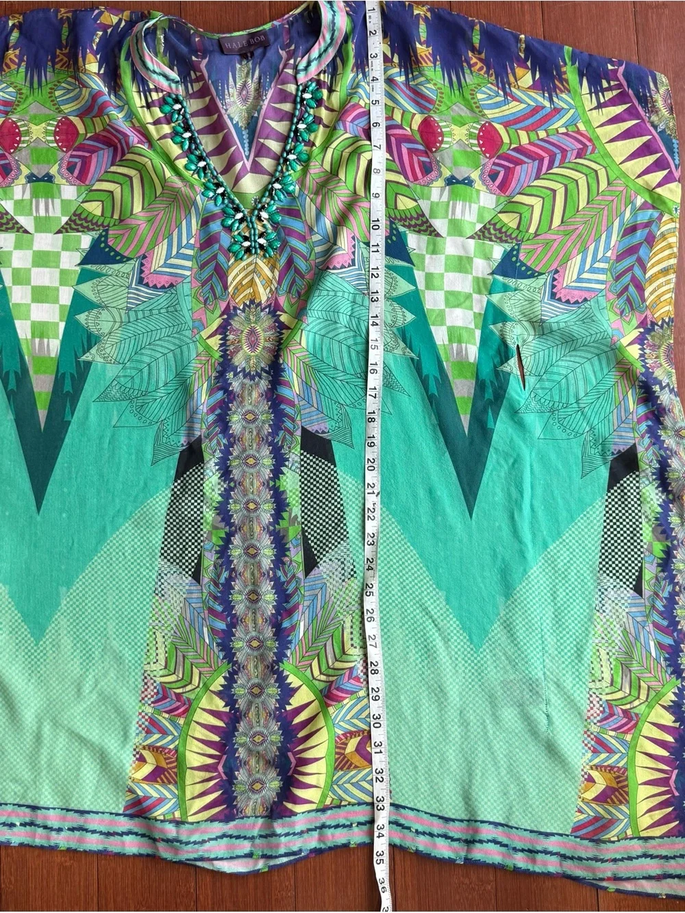 Hale Bob Silk Embellished Geometric Kaftan Tunic Dress/Cover-Up - Size S